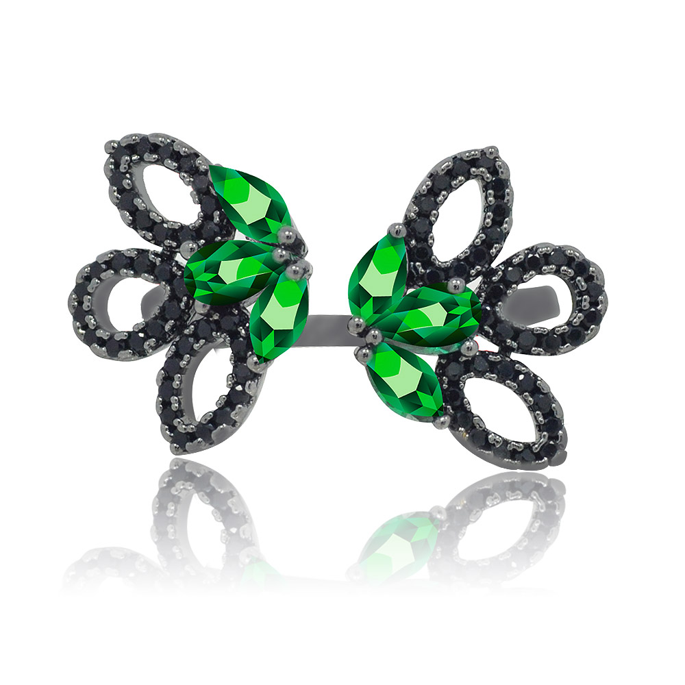 Emerald Hematite Filigree Cocktail Ring